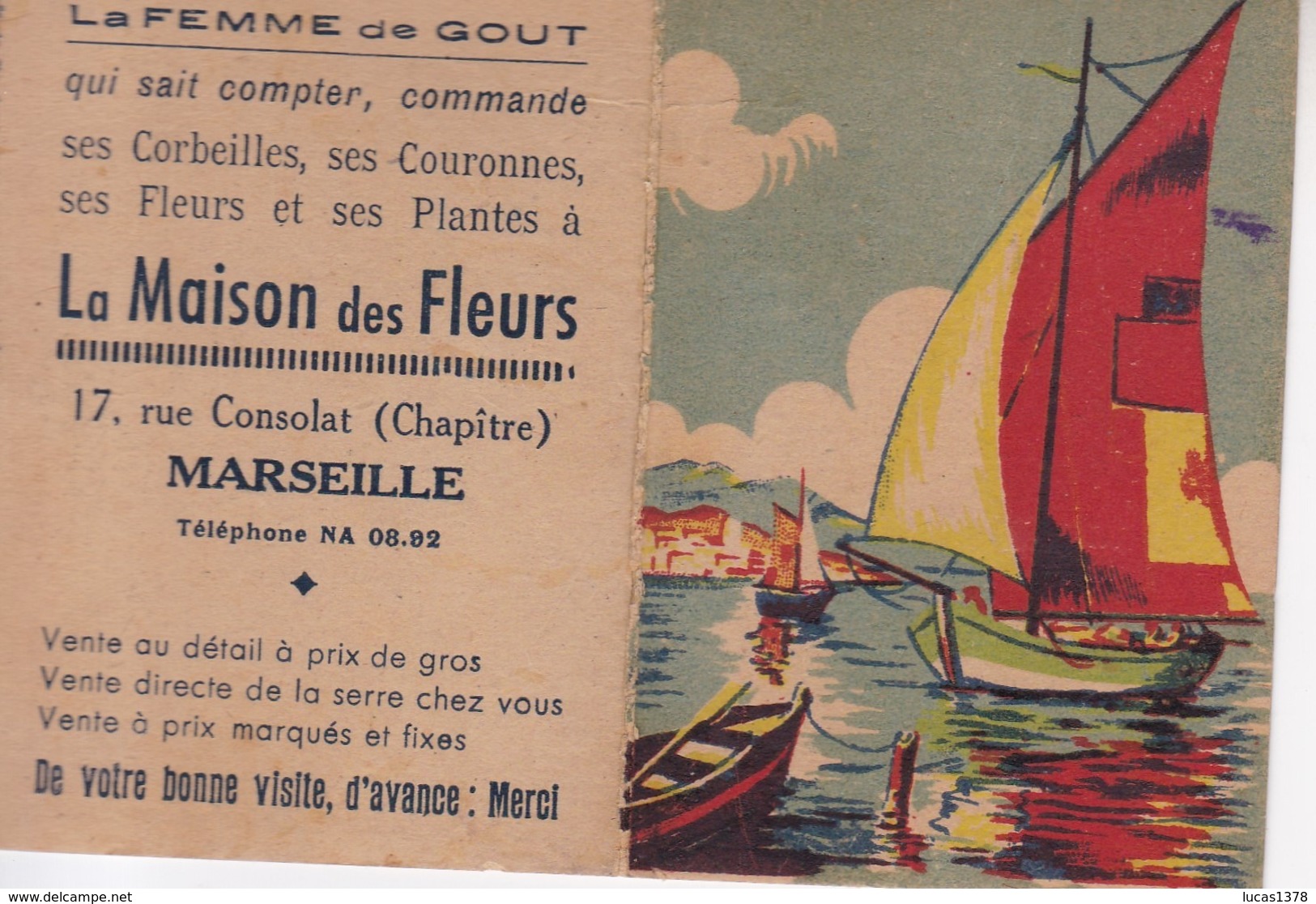 CALENDRIER 1949 / MARSEILLE / MAISON DES FLEURS / 17 RUE CONSOLAT - Petit Format : 1941-60