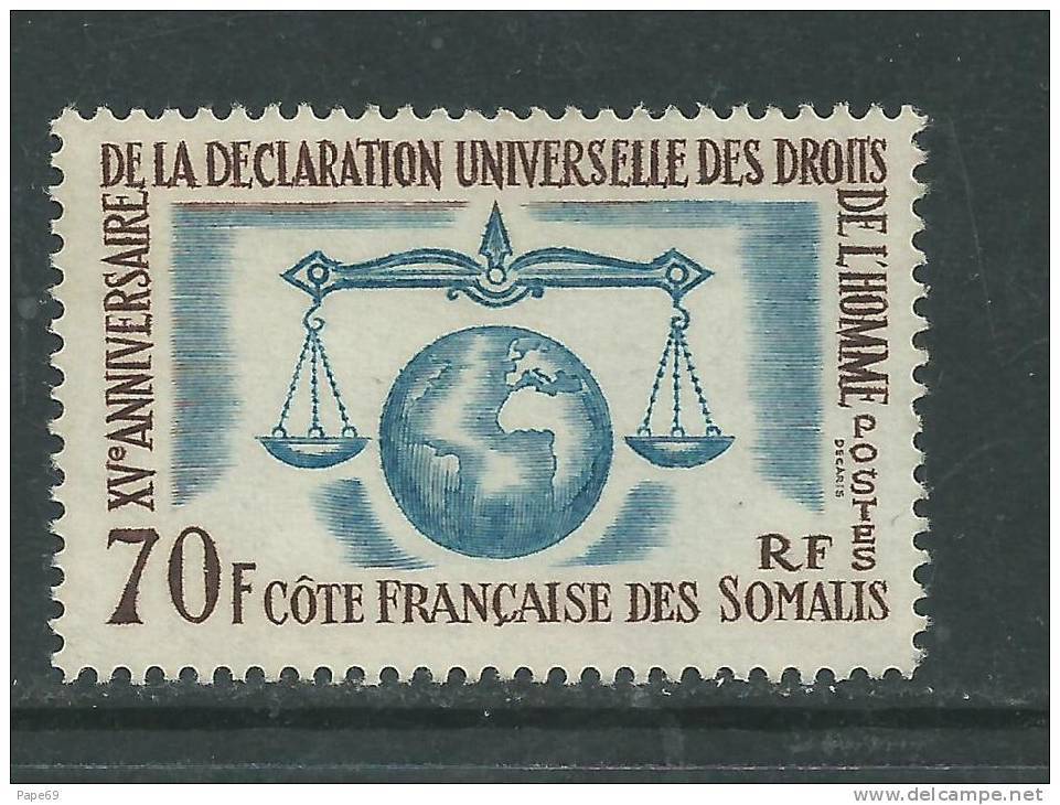 Cote Des Somalis N° 318 X  15ème Ann. De La Déclaration Universelle Des Droits De L'Homme,  Trace De Charnière Sinon TB - Altri & Non Classificati