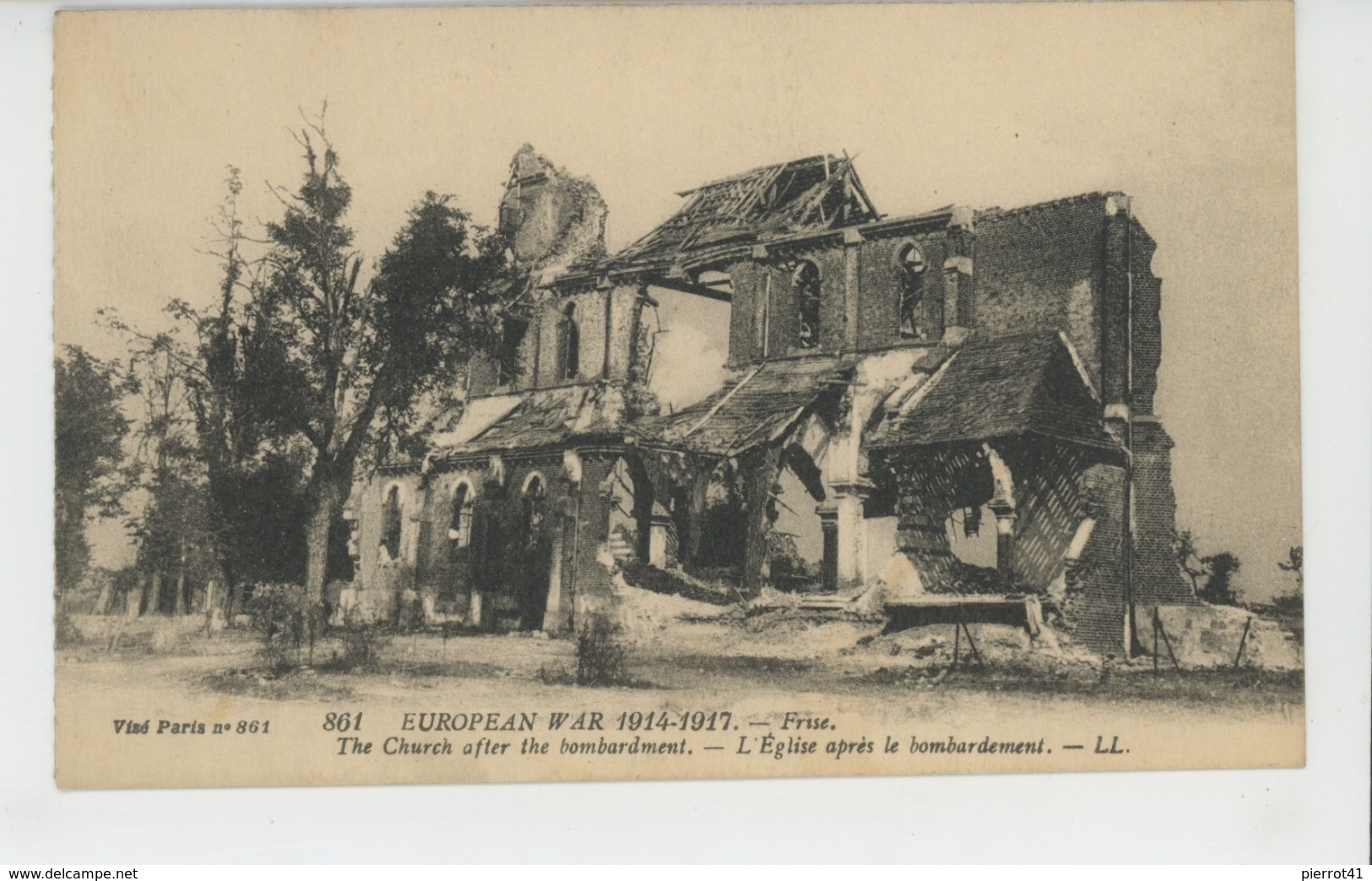 Carte PUB Pour BONBONS DU PERE ANTONIO (antitussifs) Avec Vue De FRISE (Église Bombardée ) Pendant La GUERRE 1914-18 - Publicité