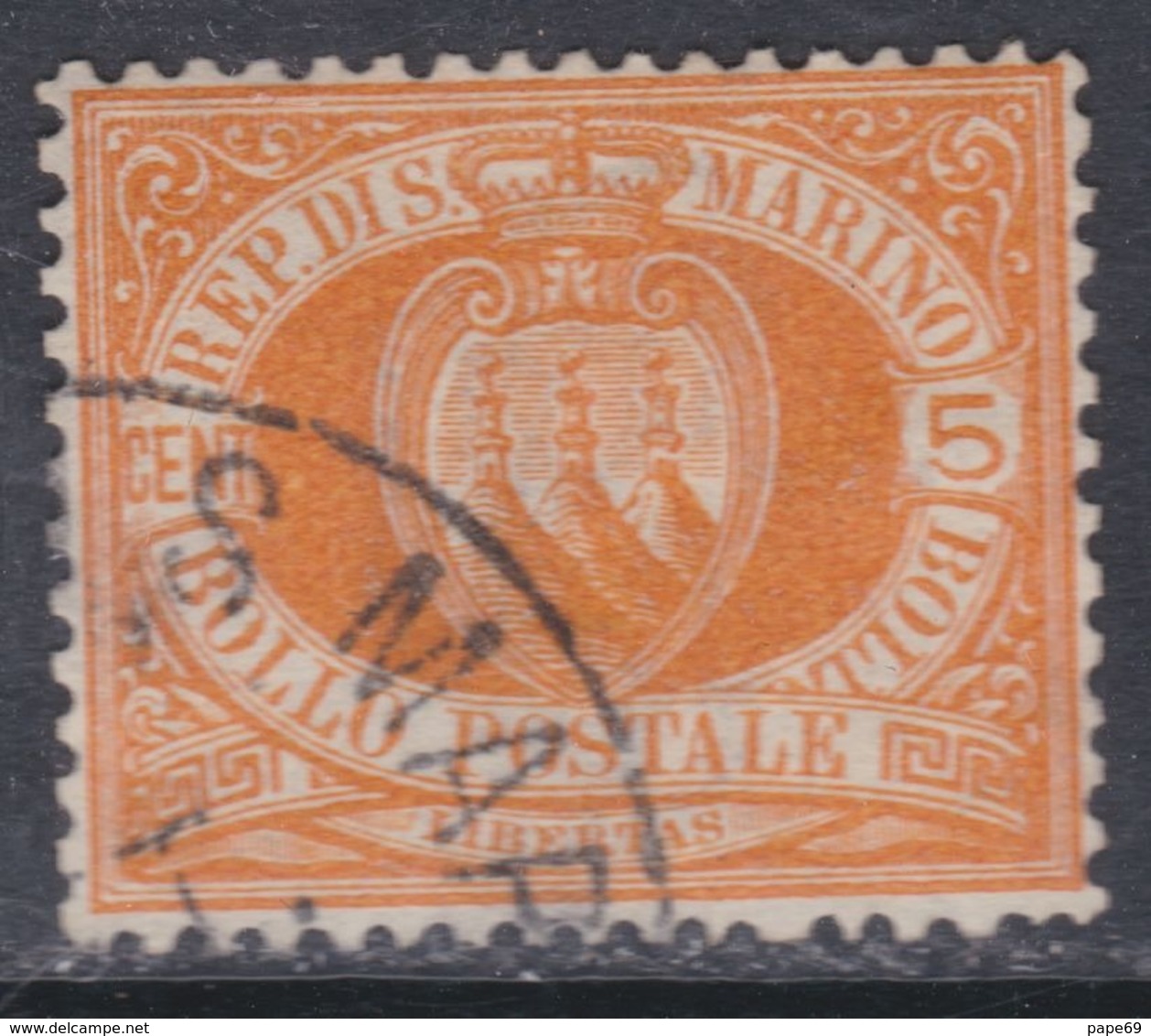 Saint-Marin N° 2 O  5 C. Orange, Oblitération Légère Sinon TB - Oblitérés