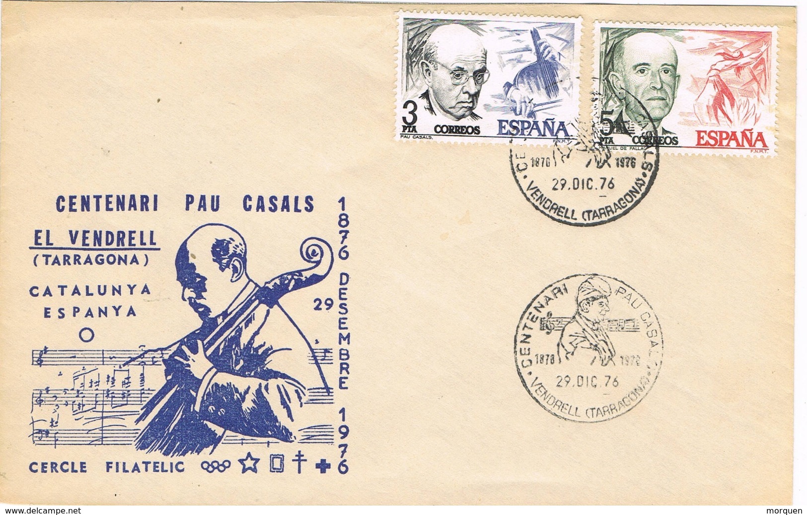 33727. Carta VENDRELL (Tarragona)  1976. Centenari PAU CASALS, Musica - Cartas & Documentos