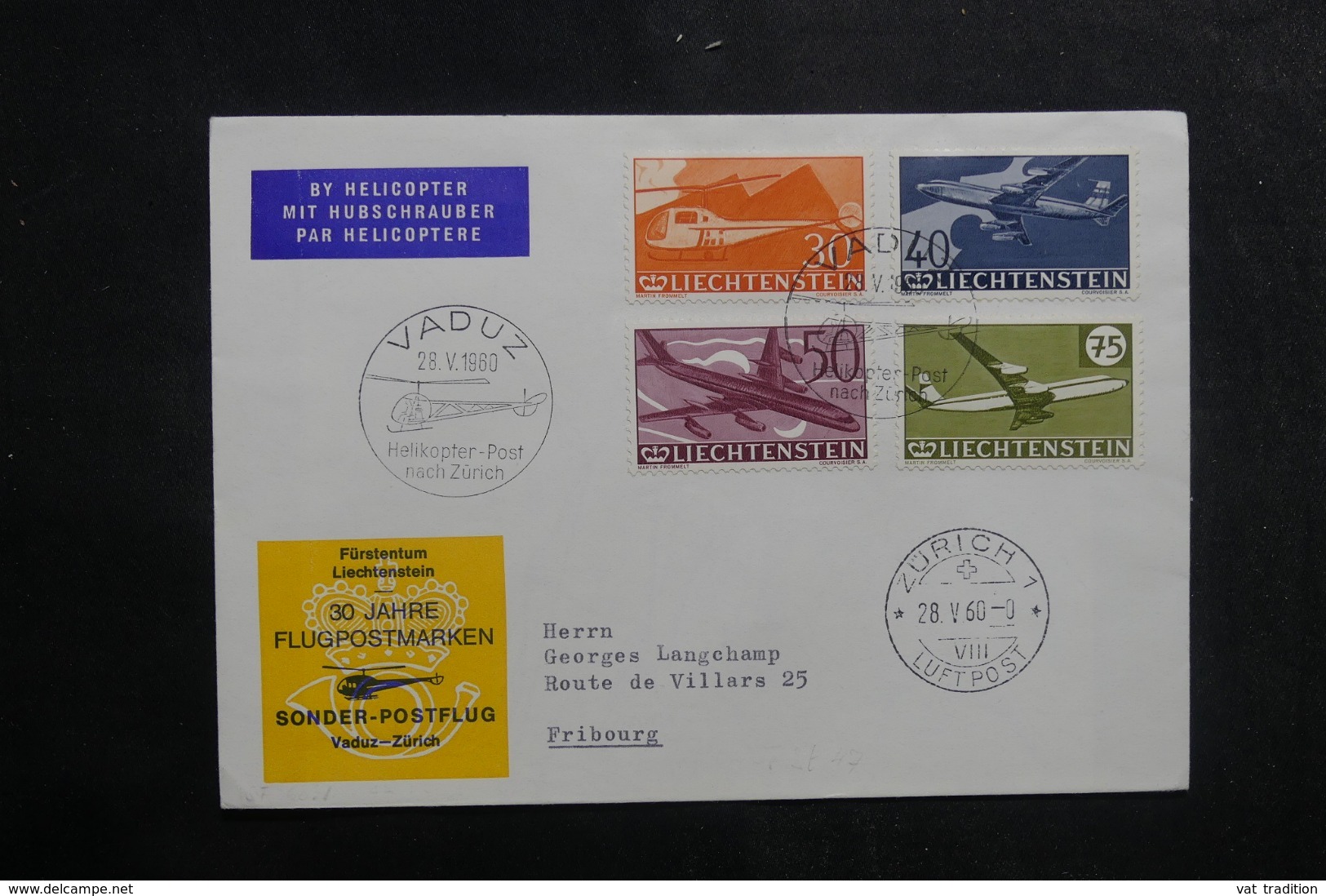 LIECHTENSTEIN - Enveloppe Par Hélicoptère En 1960, Affranchissement Plaisant - L 41426 - Cartas & Documentos