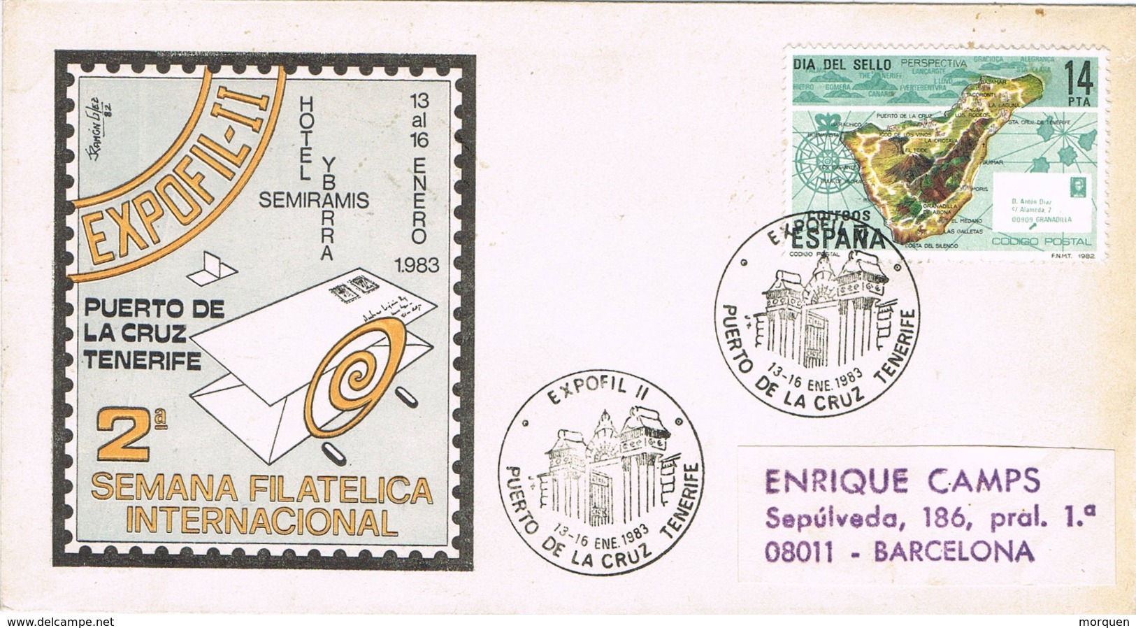 33735. Carta Exposicion PUERTO De La CRZ (Canarias) 1983. Expofil II, Hotel Semiramis - Cartas & Documentos