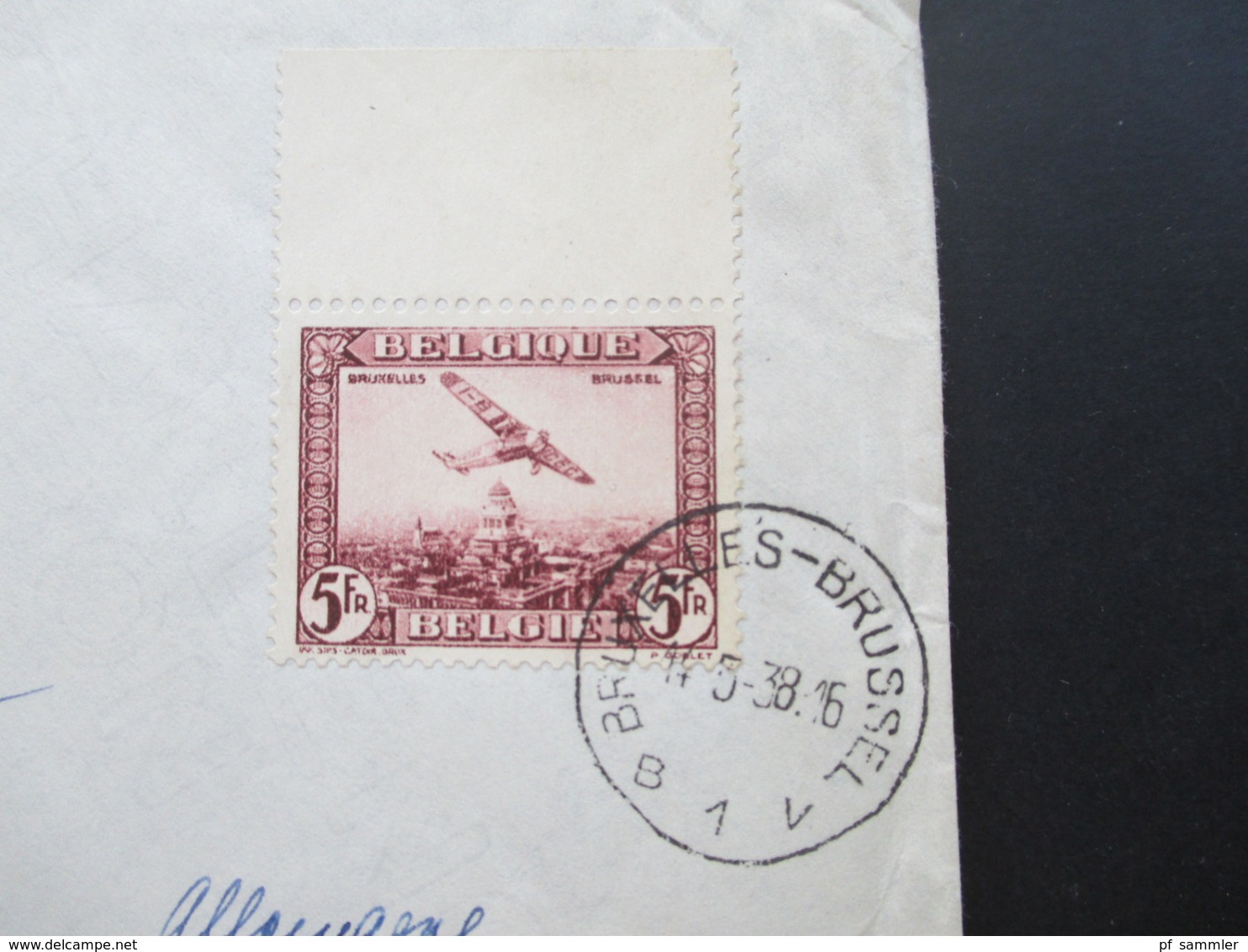 Belgien 1930 Flugpostmarke Nr. 283 Oberrand Verwendet 1938 Brüssel Nach Berlin. Par Avion / Luftpost - Cartas & Documentos