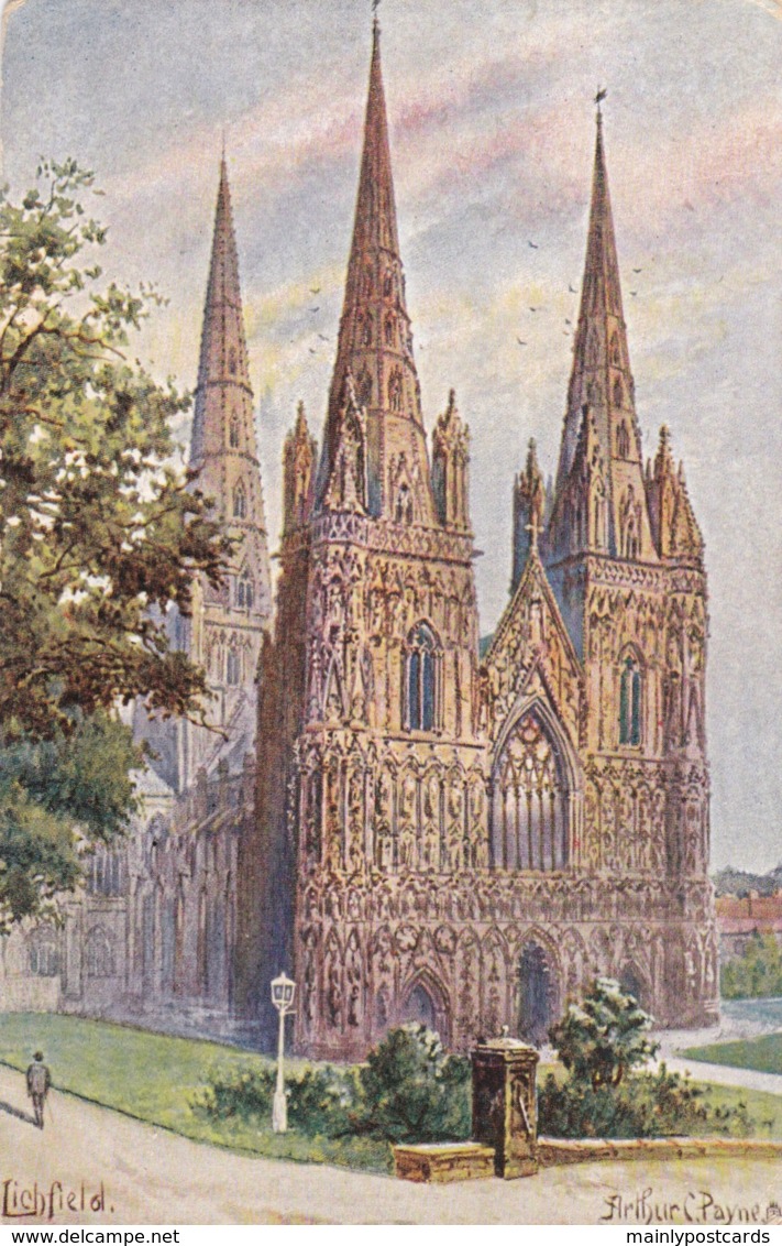 AO94 Lichfield Cathedral - Artist Signed Arthur Payne, Tuck Oilette - Other & Unclassified