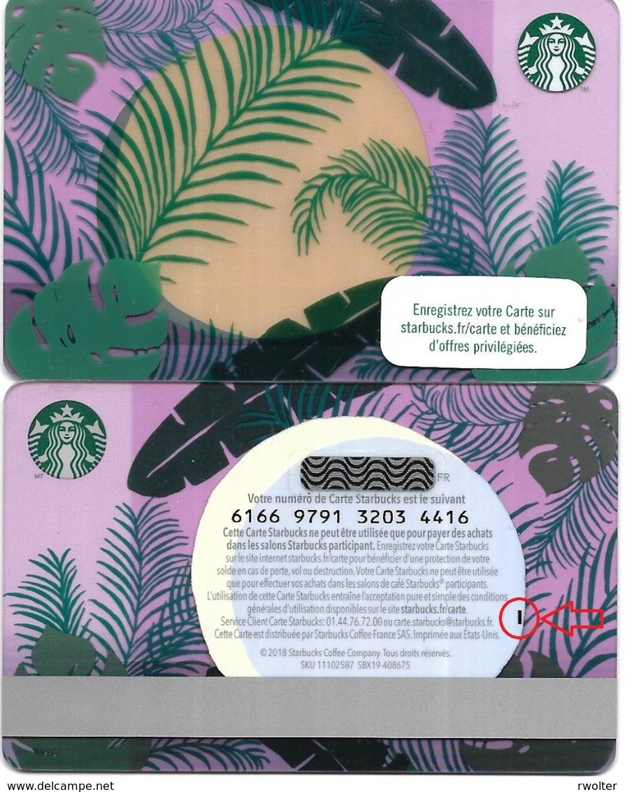 @+  Carte Cadeau - Gift Card : STARBUCKS - FRANCE "Feuille" Avec Variété I Au Verso - Code 6166 - Cartes De Fidélité Et Cadeau