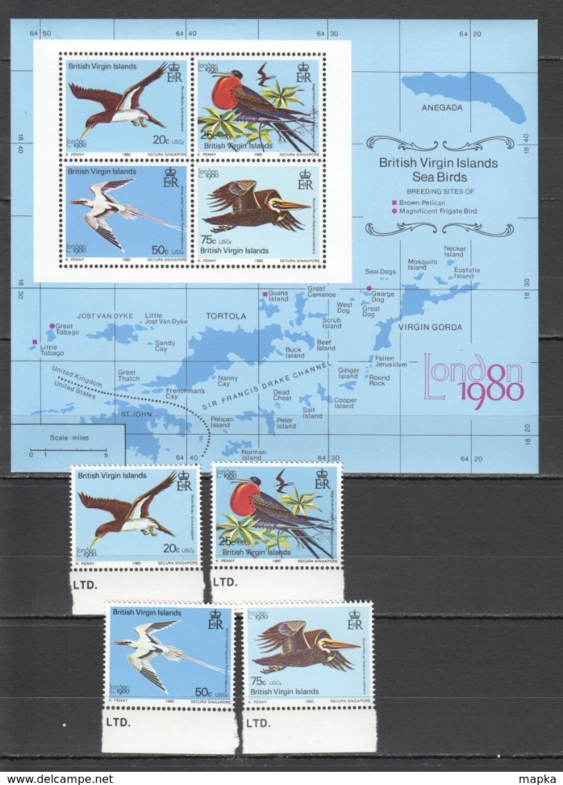 X348 1980 BRITISH VIRGIN ISLANDS FAUNA BIRDS #387-90 1SET+1KB MNH - Altri & Non Classificati