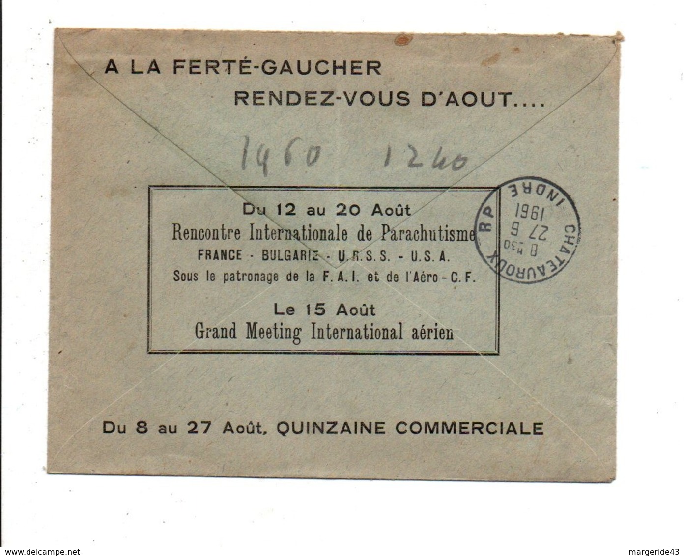 N°1240 SEUL SUR LETTRE A EN TETE RECOMMANDEE DE LA FERTE GAUCHER SEINE ET MARNE 1961 - DOS INTERRESSANT - 1961-....