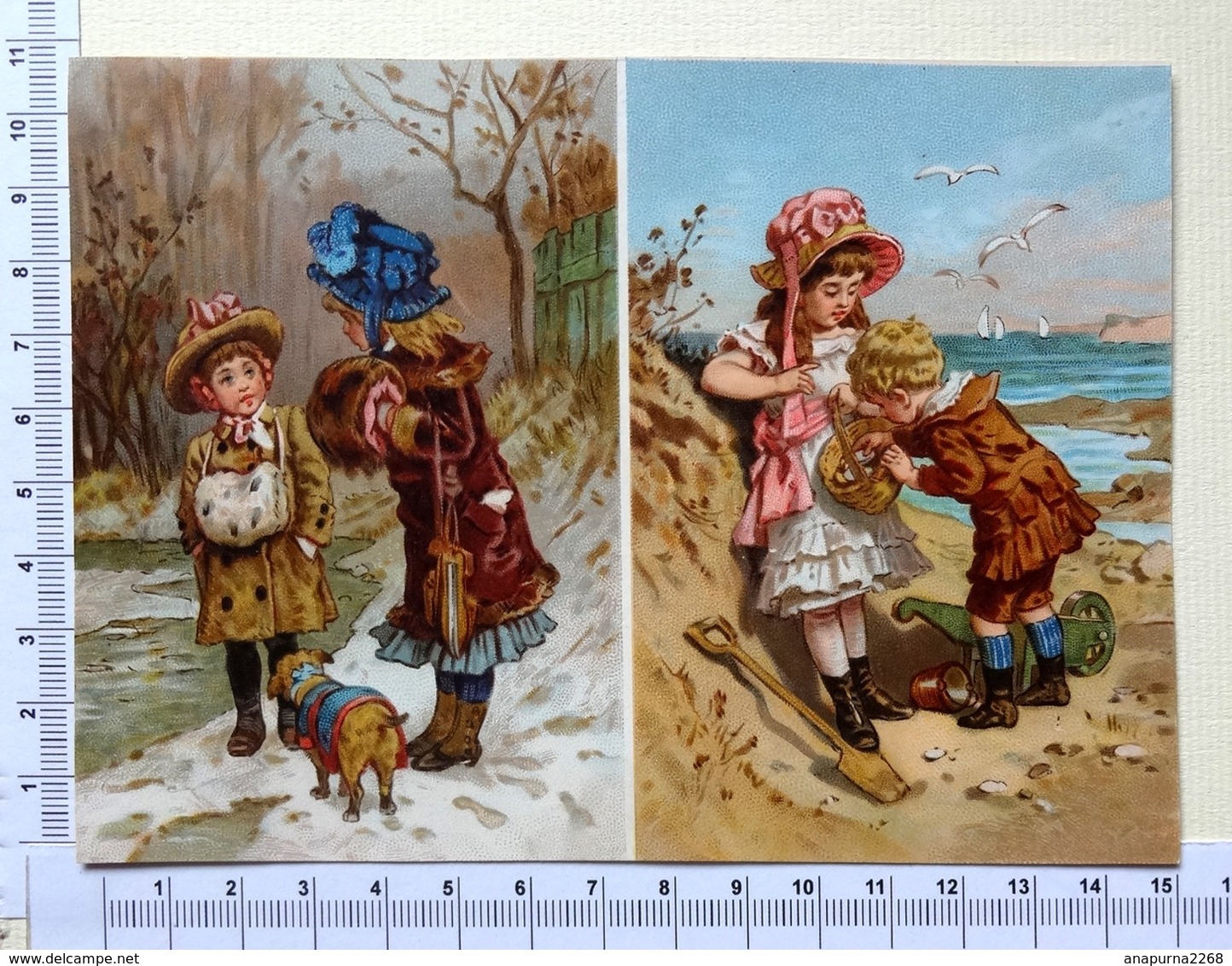 2 CHROMOS   LITHOGRAPHIES  En 1 Seul Document....ENFANTS A LA PLAGE OU PAYSAGE DE NEIGE - Other & Unclassified