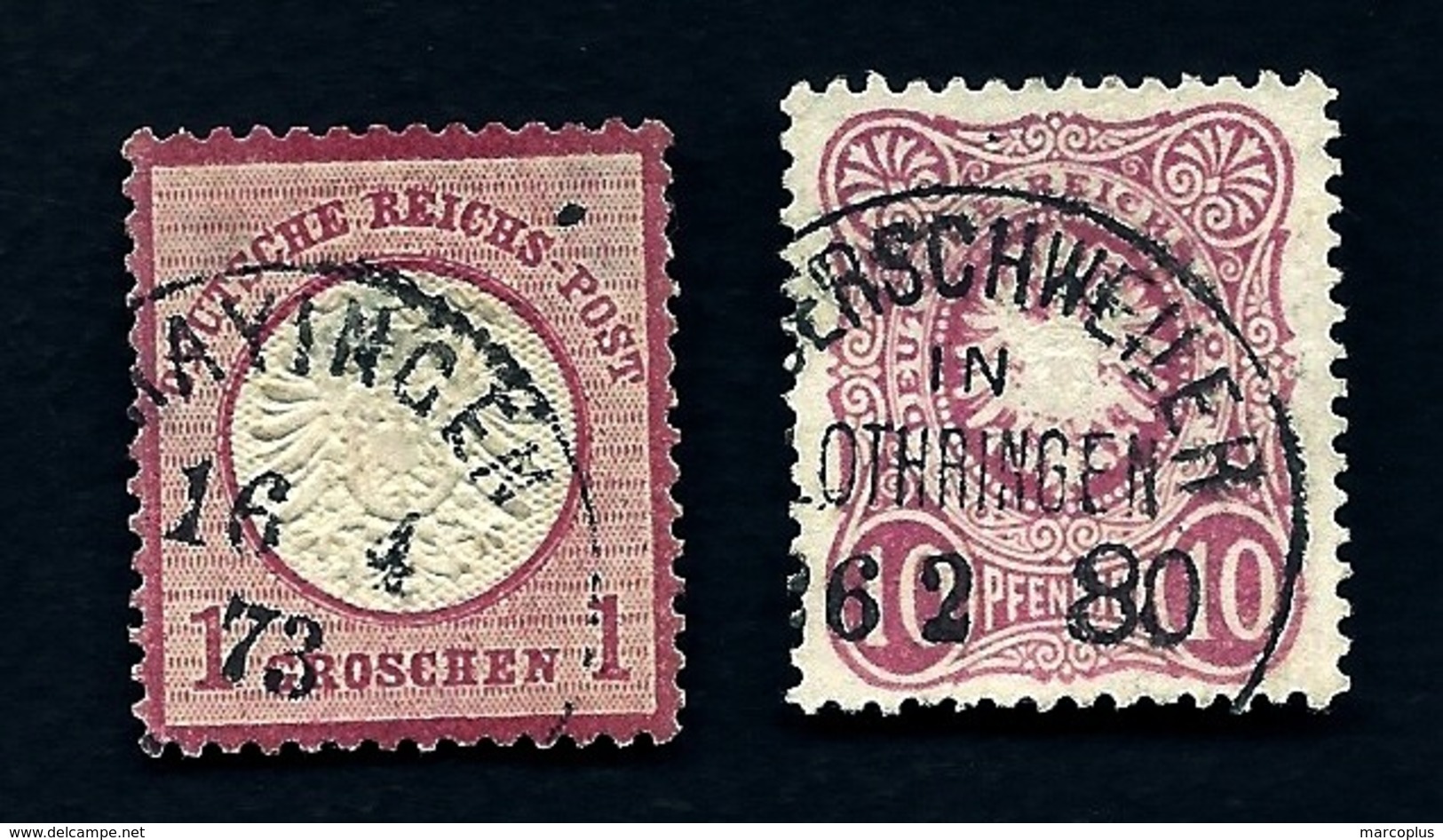 ALB-  2 TIMBRES EMPIRE ALLEMAND OCCUPATION ALS. LORR.- TIMBRES N°16 + 32- TAMPONS CIRCULAIRES HAYINGER ET BERSCHWEILLER - Usati