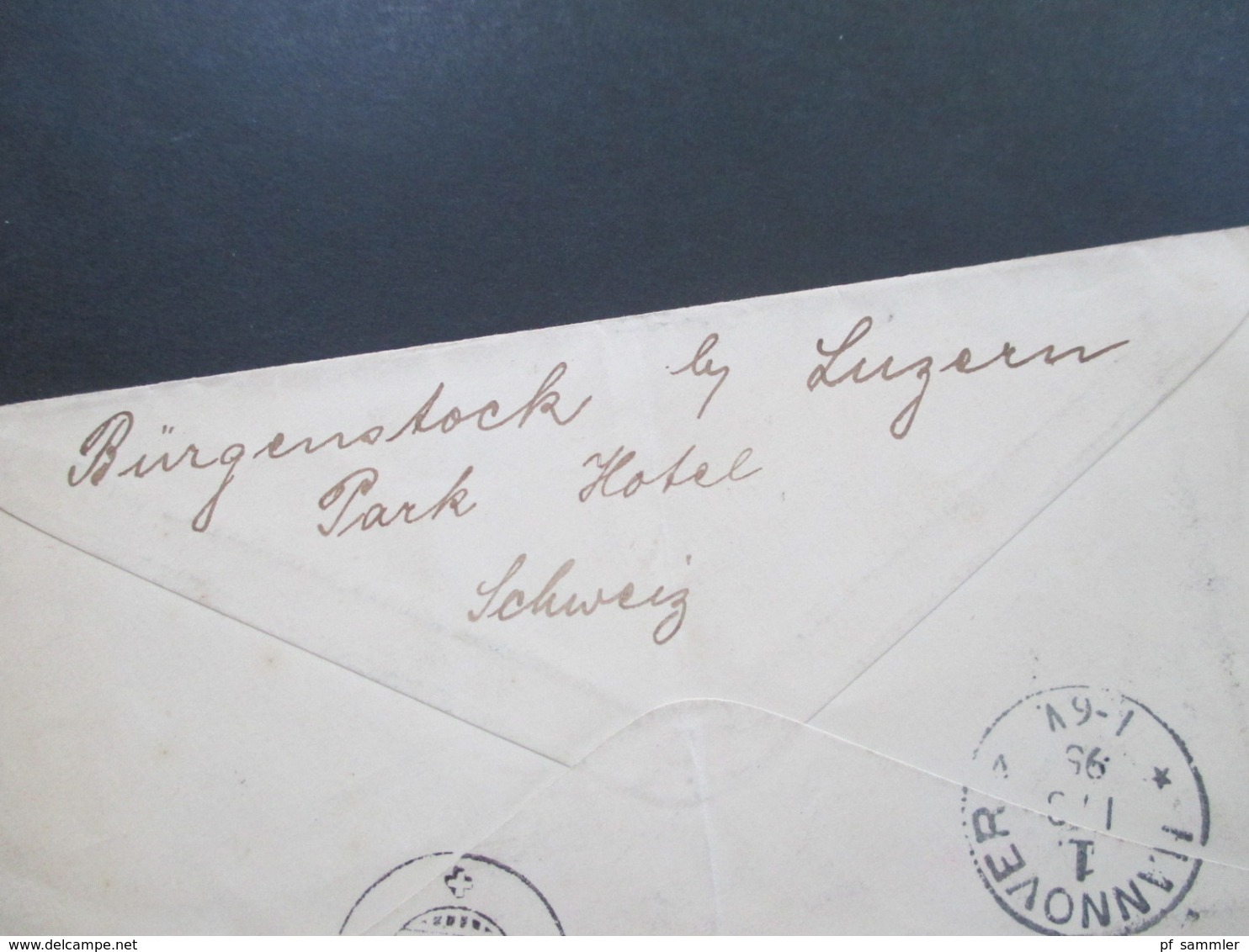 USA 1895 GA Umschlag mit Zusatzfrankatur Nr. 63 San Francisco - Hannover weitergeleitet Bürgenstock b. Luzern Park Hotel