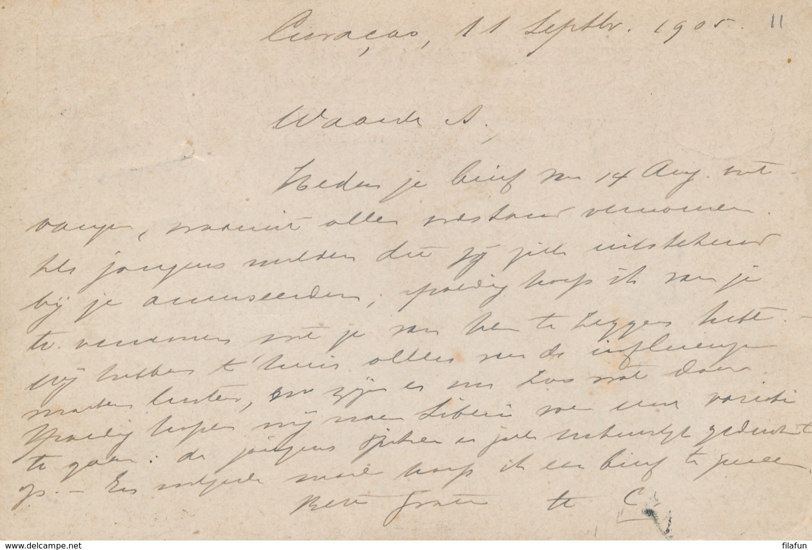 Curacao - 1905 - 5 Cent Cijfer, Briefkaart G11 - Van Curacao Naar Zutphen / Nederland - Curaçao, Nederlandse Antillen, Aruba