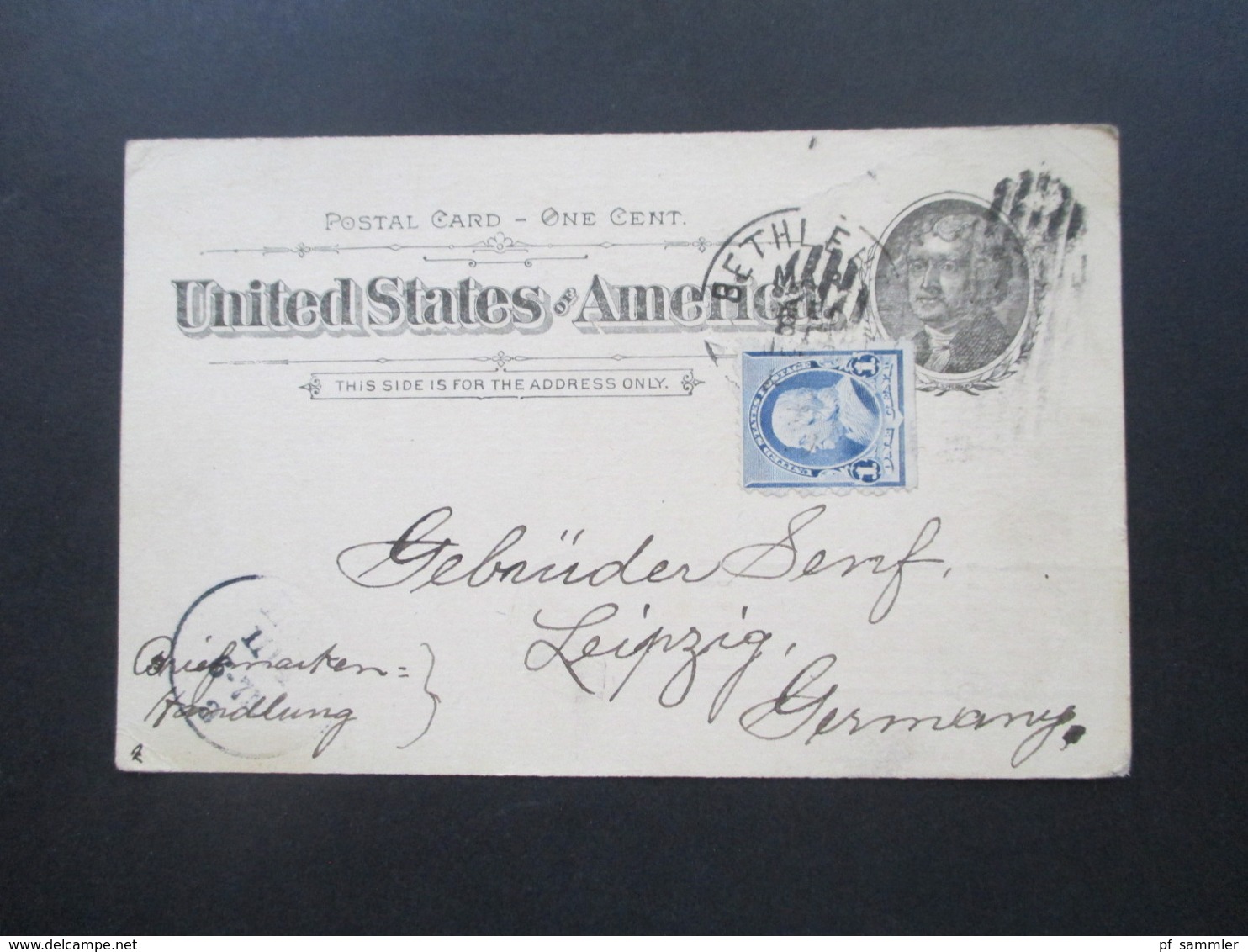 USA 1895 GA Mit Zusatzfrankatur 1 Cent Unten Ungezähnt! Bethlehem - Leipzig Gebrüder Senf - Cartas & Documentos