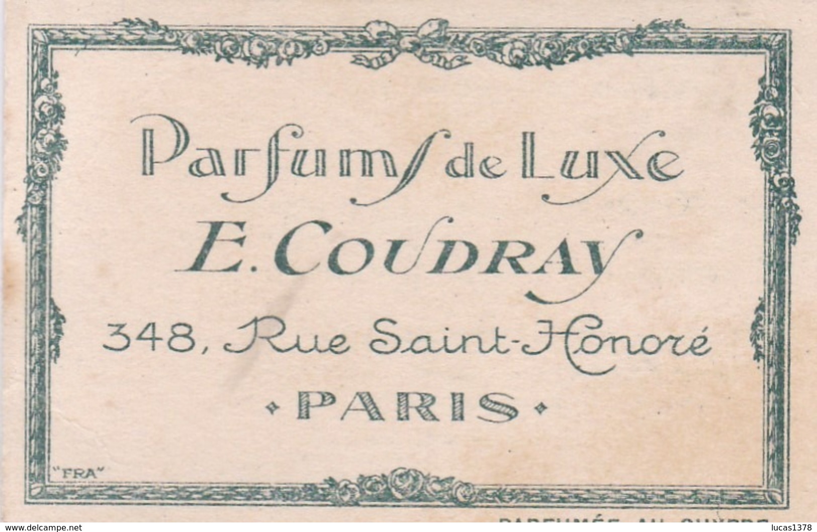 Carte Parfumée - E.COUDRAY 348 Rue Saint Honoré Paris - Parfums De Luxe - - Antiguas (hasta 1960)