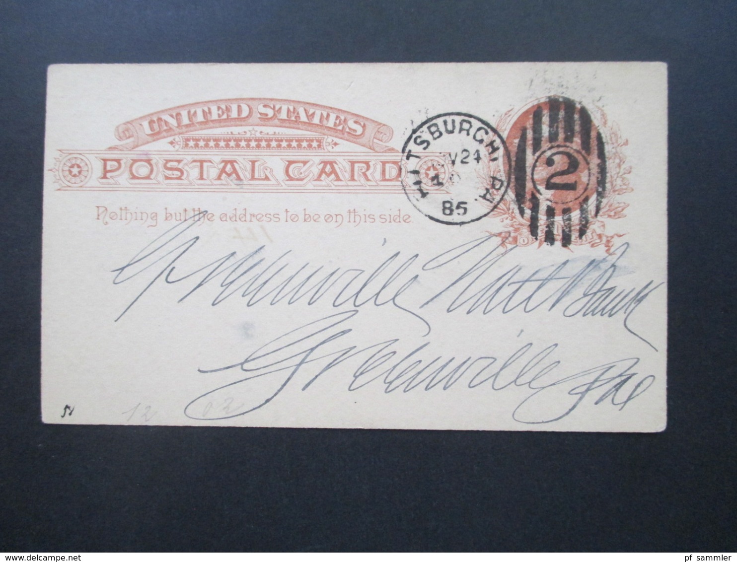 USA 1885 GA Pittsburg Gedruckte Karte Der Exchange National Bank Credited 173,25 Dollar - Covers & Documents