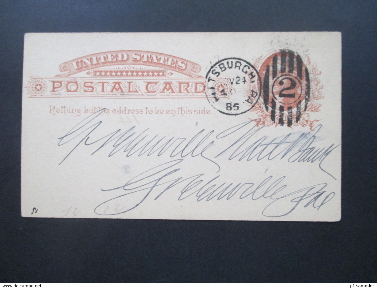 USA 1885 GA Pittsburg Gedruckte Karte Der Exchange National Bank Credited 173,25 Dollar - Storia Postale