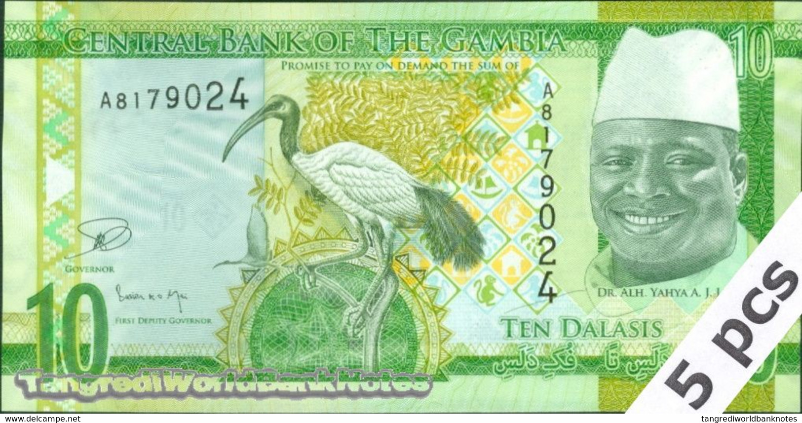 TWN - GAMBIA 32 - 10 Dalasis 2015 DEALERS LOT X 5 - Prefix A UNC - Gambia