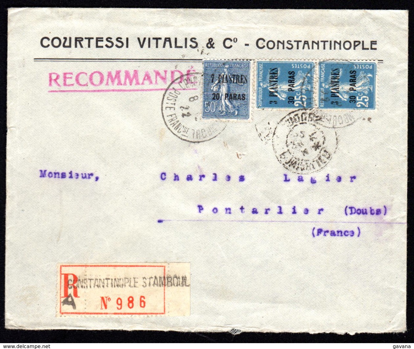 1922 Recommande De Constantinople Pour La France - Lettres & Documents