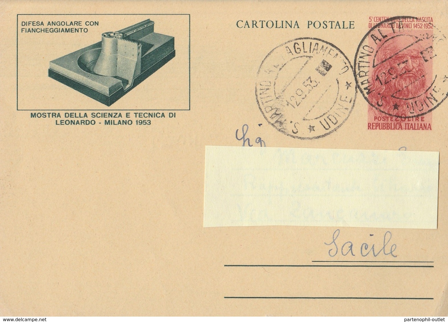 Cartolina Postale - Leonardo Da Vinci - 1953  - Viaggiata - Entiers Postaux