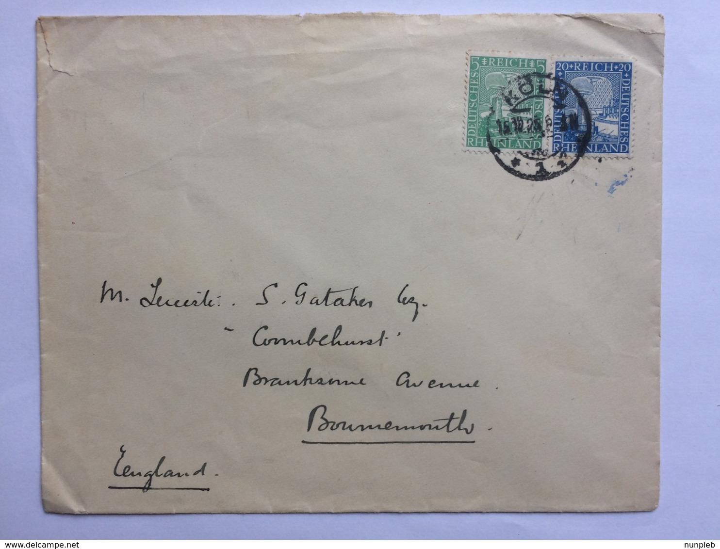 GERMANY 1925 Cover Koln To Bournemouth England - Lettres & Documents