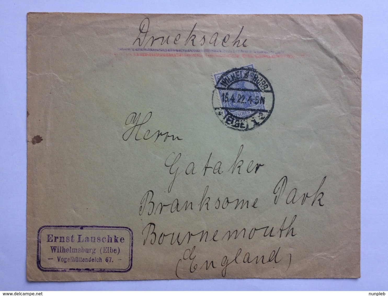 GERMANY 1922 Cover Wilhelmsburg To Bournemouth England - Lettres & Documents