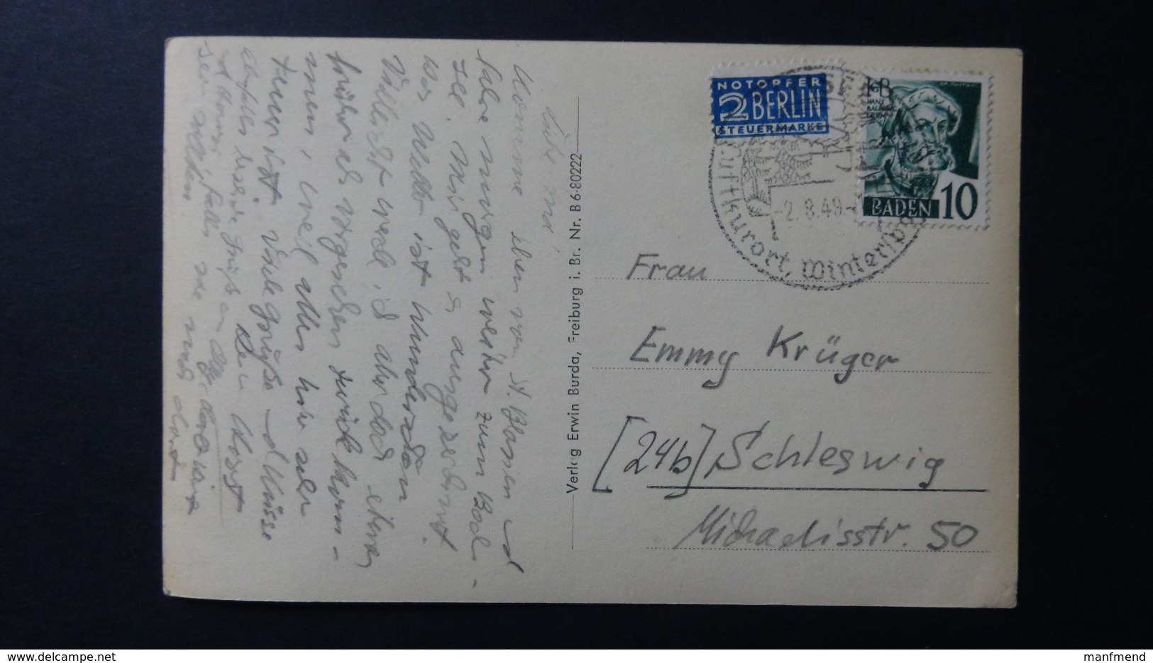 Germany -French Occupation Zone - Baden -1948 - Mi:DE-FB 33, Sn:DE 5N33, Yt:DE-FB 33 On On Postcard - Look Scan - Sonstige & Ohne Zuordnung