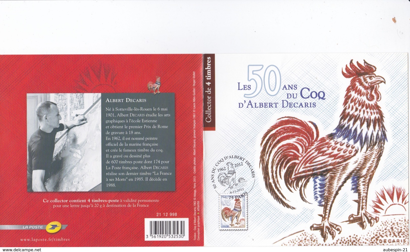 Carnet Collector  50 Ans Du Coq De DECARIS 4 ID Timbre Tarif Lettre Prio 20 G - Autres & Non Classés