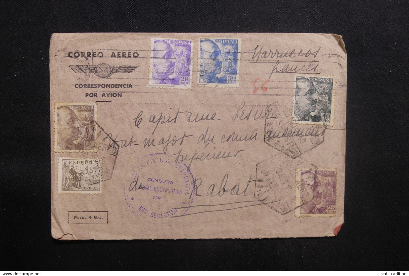 ESPAGNE - Enveloppe De San Sebastian Pour Le Maroc En 1940 Avec Contrôle Postal ,affranchissement Plaisant - L 41480 - Marques De Censures Nationalistes