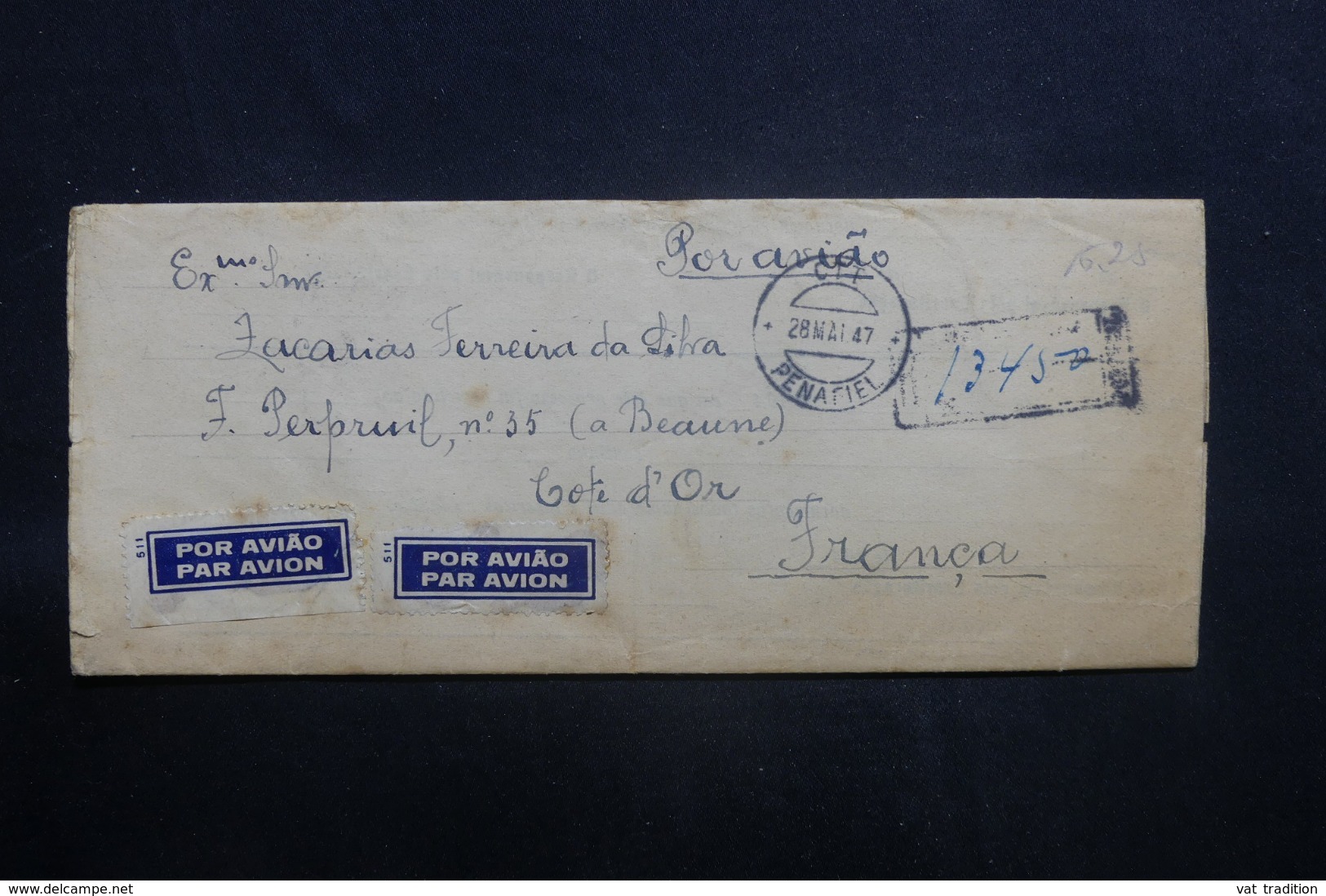 PORTUGAL - Enveloppe De Penafiel En Recommandé Pour La France En 1947 ,affranchissement Plaisant Au Verso - L 41481 - Lettres & Documents
