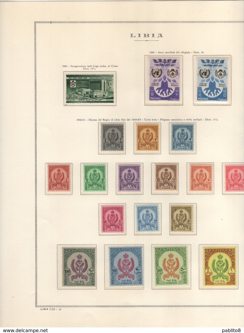 LIBIA LIBYA 1952 1969 COLLEZIONE COMPLETA SU FOGLI MARINI COMPLETE COLLECTION MNH