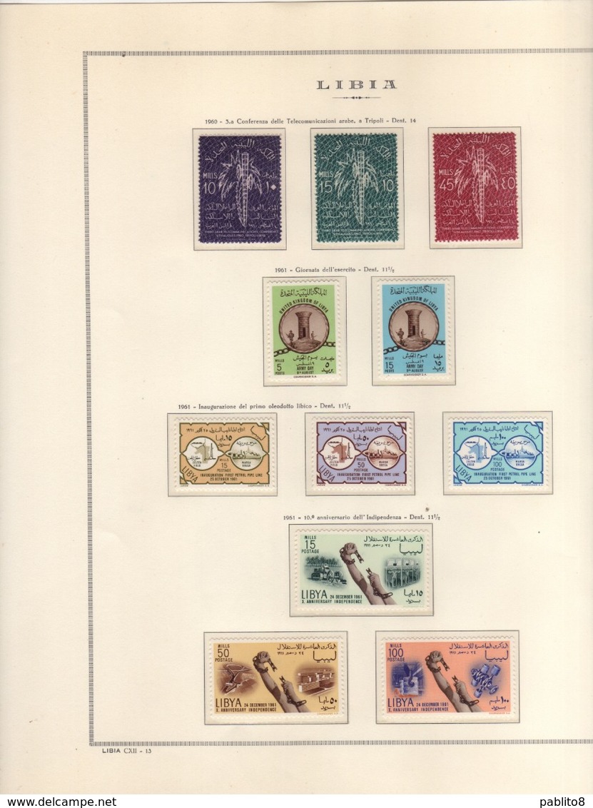 LIBIA LIBYA 1952 1969 COLLEZIONE COMPLETA SU FOGLI MARINI COMPLETE COLLECTION MNH