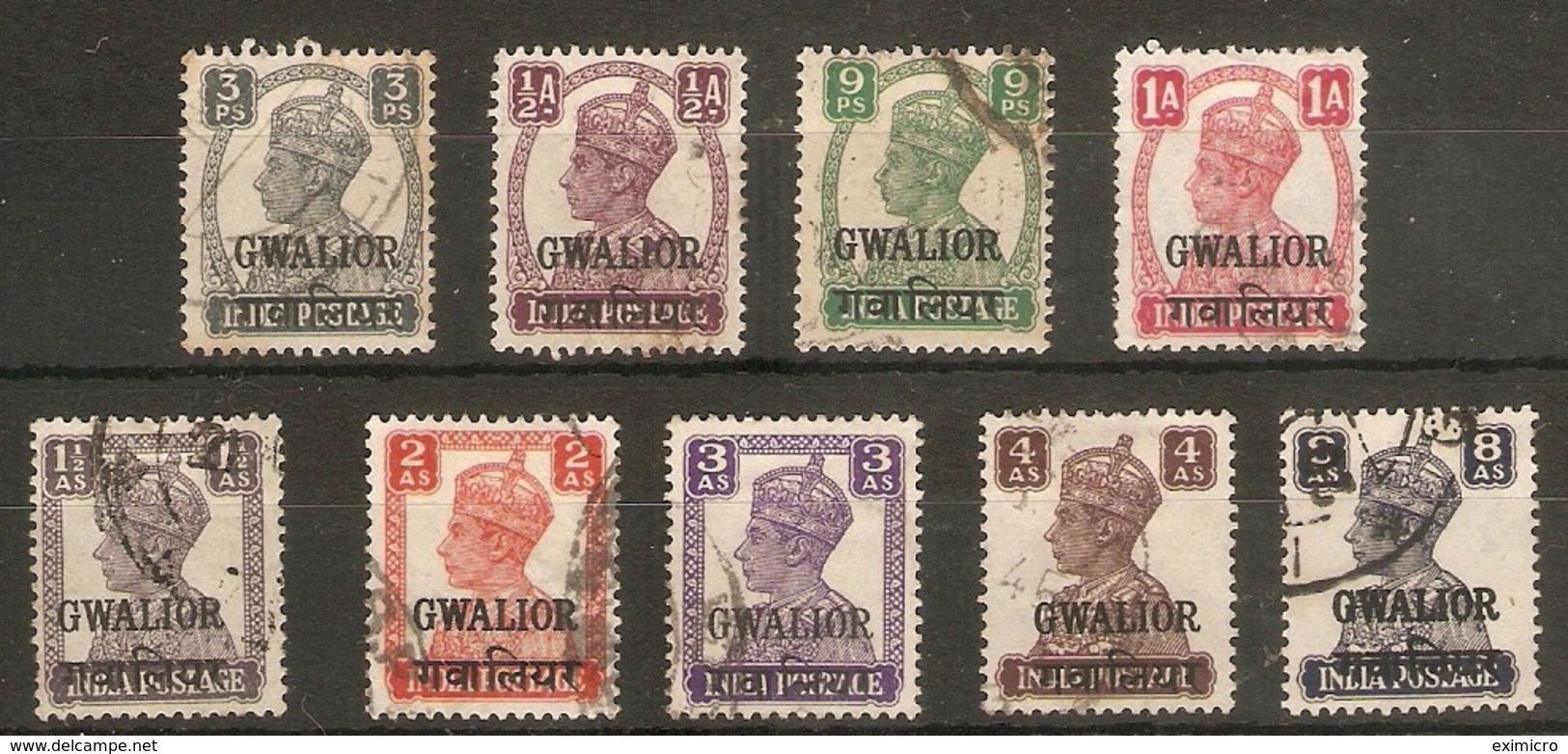 INDIA - GWALIOR 1942 - 1945 VALUES TO 8a BETWEEN SG 118 And SG 127 FINE USED Cat £6.80 - Gwalior
