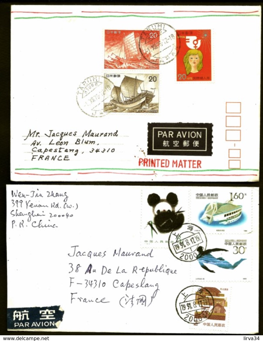 LOT 3 LETTRE CHINE POSTE AERIENNE 1989-91 JOLI TIMBRAGES + 1 LETTRE DU JAPON 1975 3 TIMBRES- 2 SCANS - Airmail