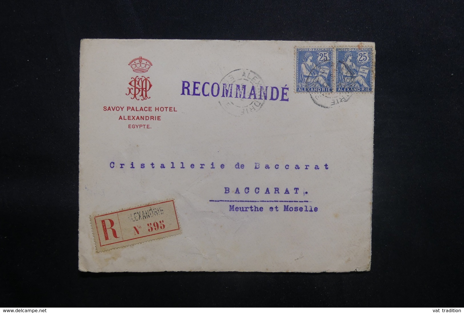 ALEXANDRIE - Enveloppe D'Hôtel " Savoy Palace " De Alexandrie En Recommandé Pour La France En 1913  - L 41490 - Lettres & Documents