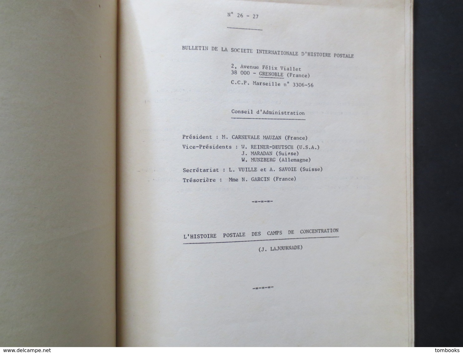 Spécial Camps De Concentration -  Société Internationale D'Histoire Postale Bulletin N° 26/27 - 1974 - - Philately And Postal History