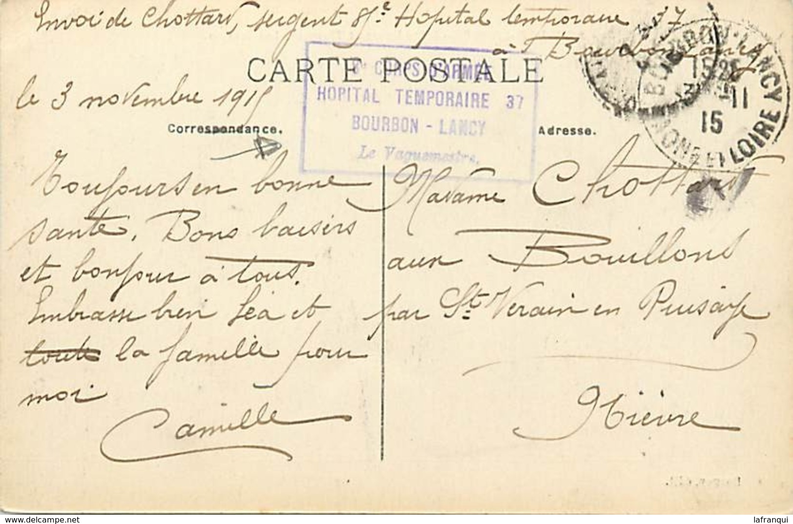 Themes Div-ref DD140-cachets - Guerre 1914-18-cachet 8eme Corps D Armée -hopital Temporaire 37- Bourbon Lancy - - Guerre De 1914-18