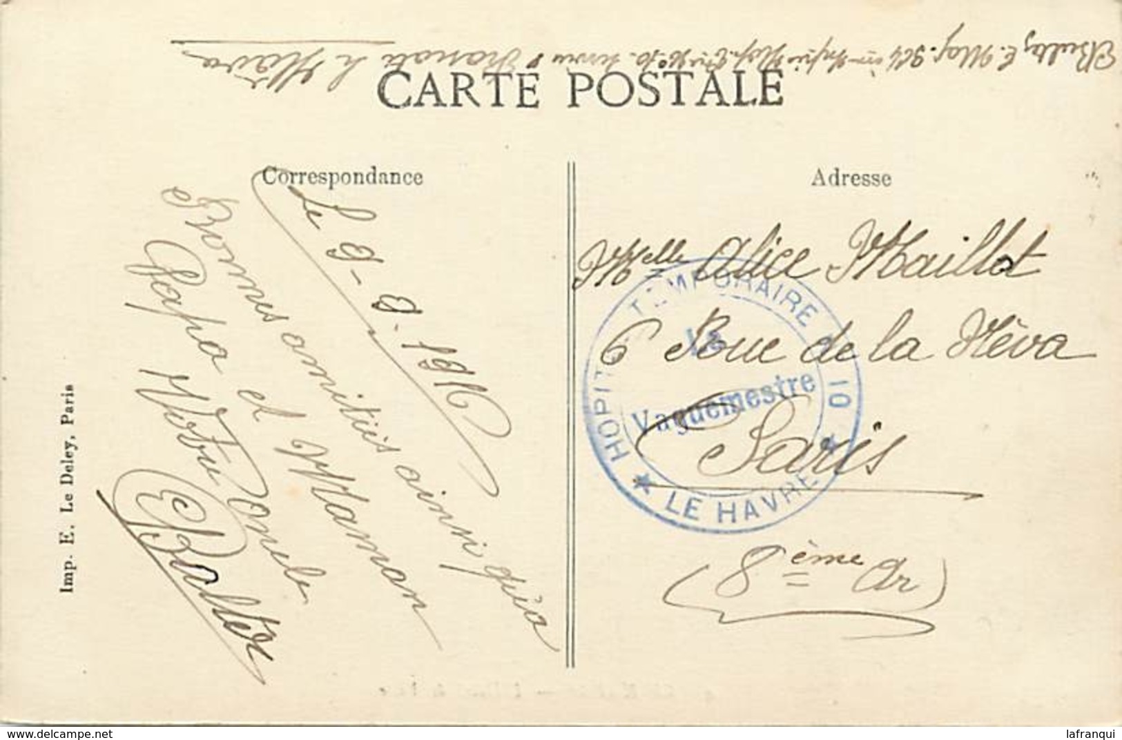 Themes Div-ref DD131-cachets - Guerre 1914-18-cachet Hopital Temporaire No 10- Le Havre - Seine Maritime - - WW I