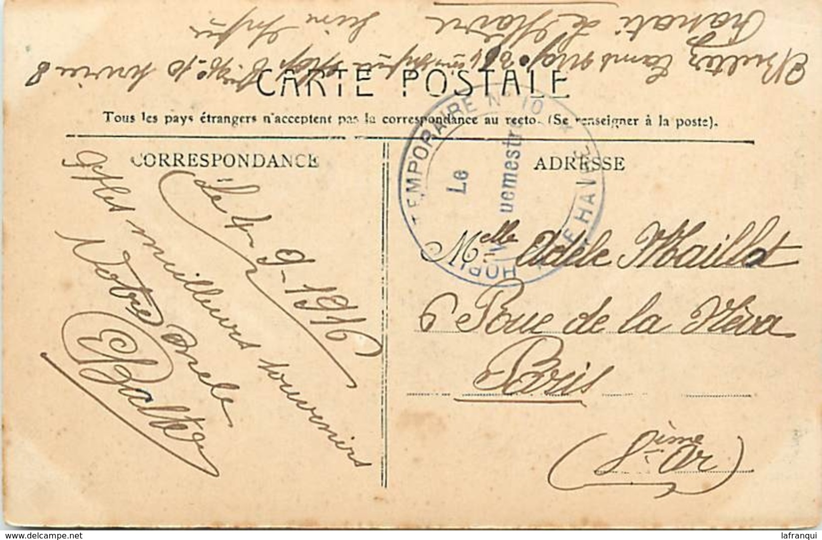 Themes Div-ref DD129-cachets - Guerre 1914-18-cachet Hopital Temporaire No 10- Le Havre - Seine Maritime -sainte Adresse - WW I