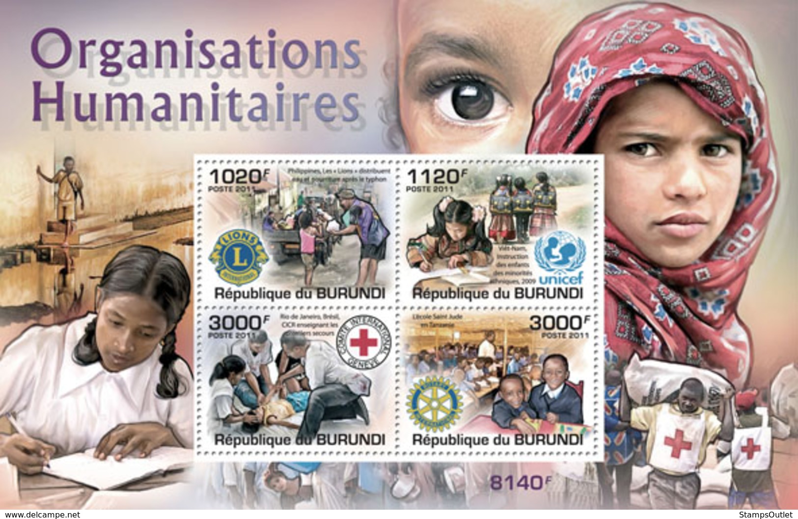 BURUNDI 2011 - Humanistic Organizations (Lions, Unicef, Red Cross, Rotary) S/S. Official Issues. - Ungebraucht