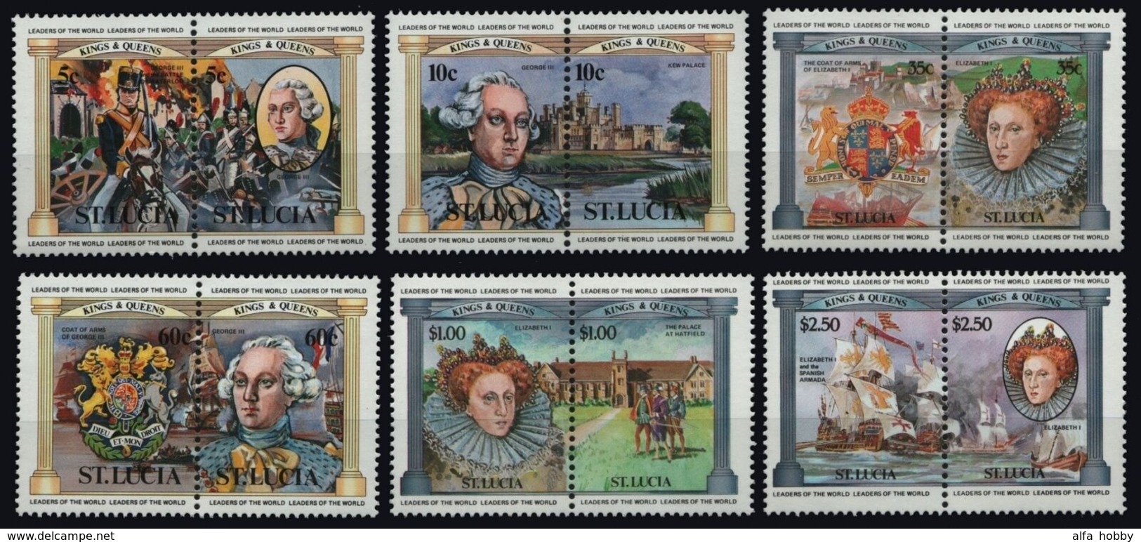 St. Lucia 1984-Mi. No. 632-643 ** - MNH-English Monarchs 12 Stamps - Royalties, Royals