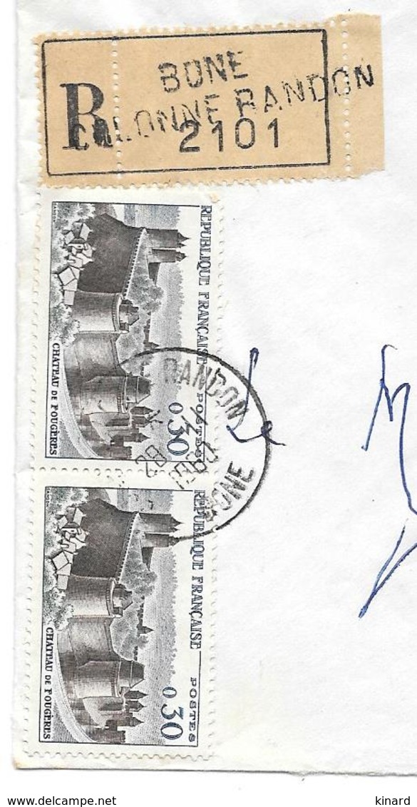 LETTRE EN RECOMMANDE..... DE BONE..COLONNE RANDON    AVEC TIMBRES FRANCAIS...1960..TBE  N°1236 X 2. - Lettres & Documents