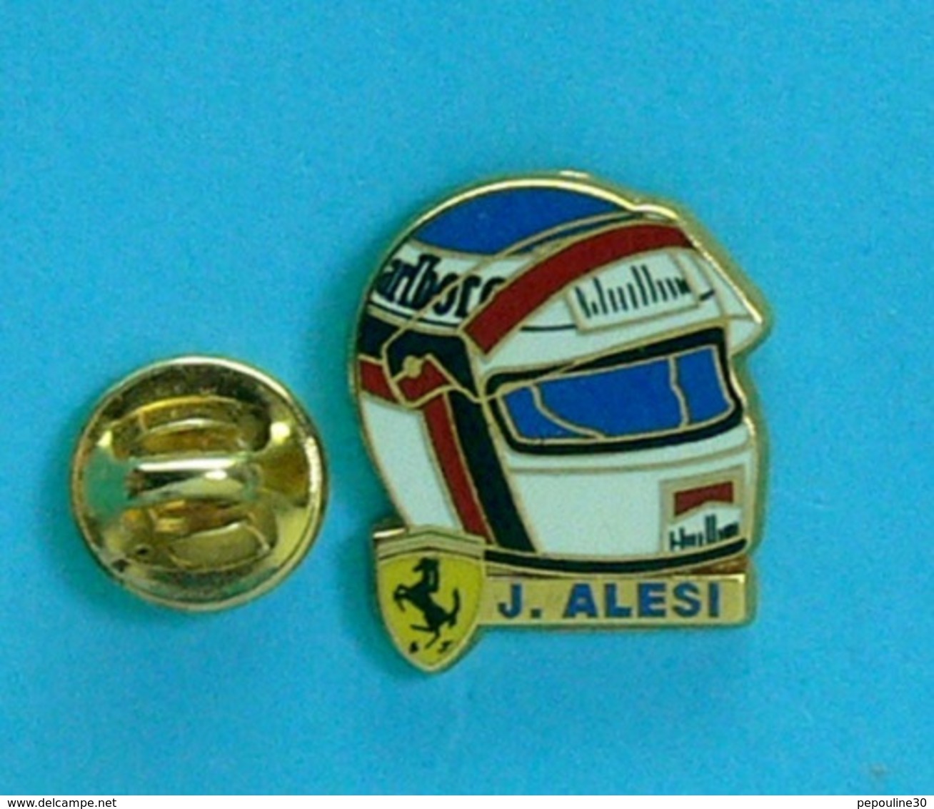 1 PIN'S //   ** FERRARI / SAISONS 91 \ 95 / CASQUE DE JEAN ALESI ** . (Arthus Bertrand Paris) - Ferrari