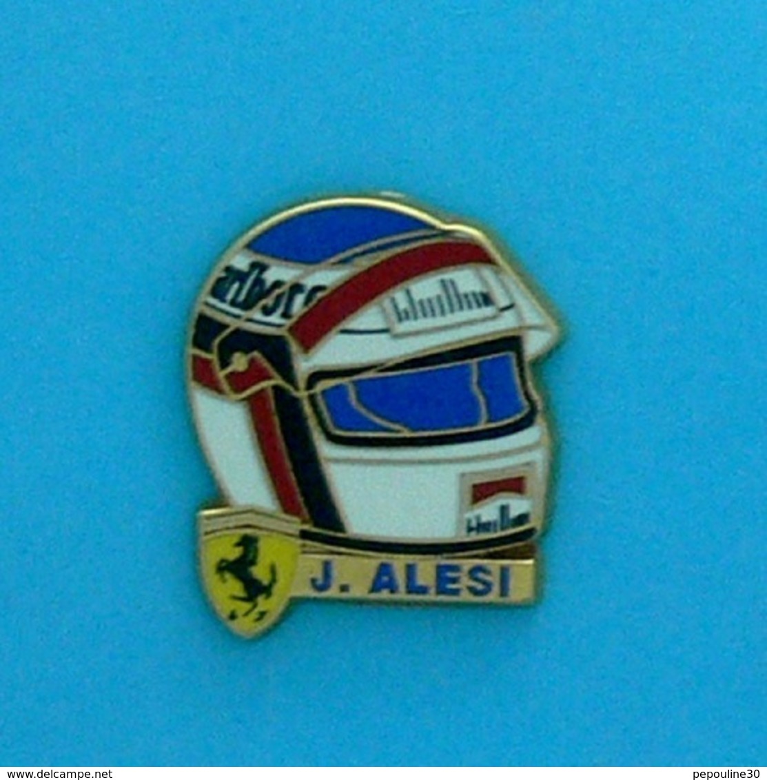 1 PIN'S //   ** FERRARI / SAISONS 91 \ 95 / CASQUE DE JEAN ALESI ** . (Arthus Bertrand Paris) - Ferrari