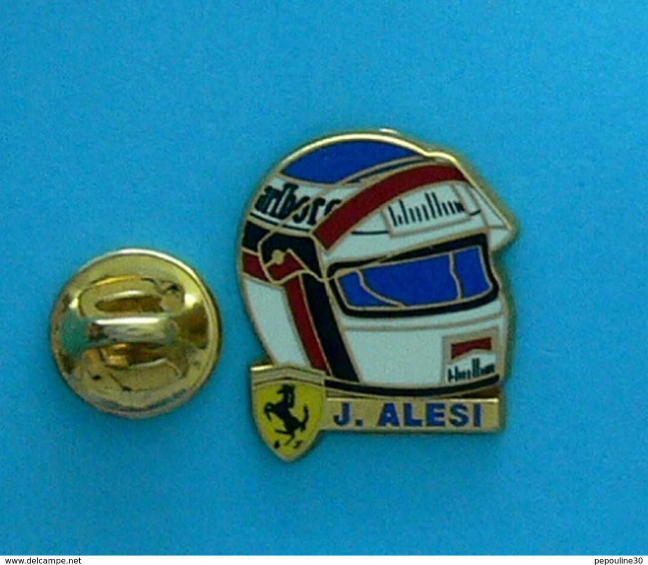 1 PIN'S //   ** FERRARI / SAISONS 91 \ 95 / CASQUE DE JEAN ALESI ** . (Arthus Bertrand Paris) - Ferrari