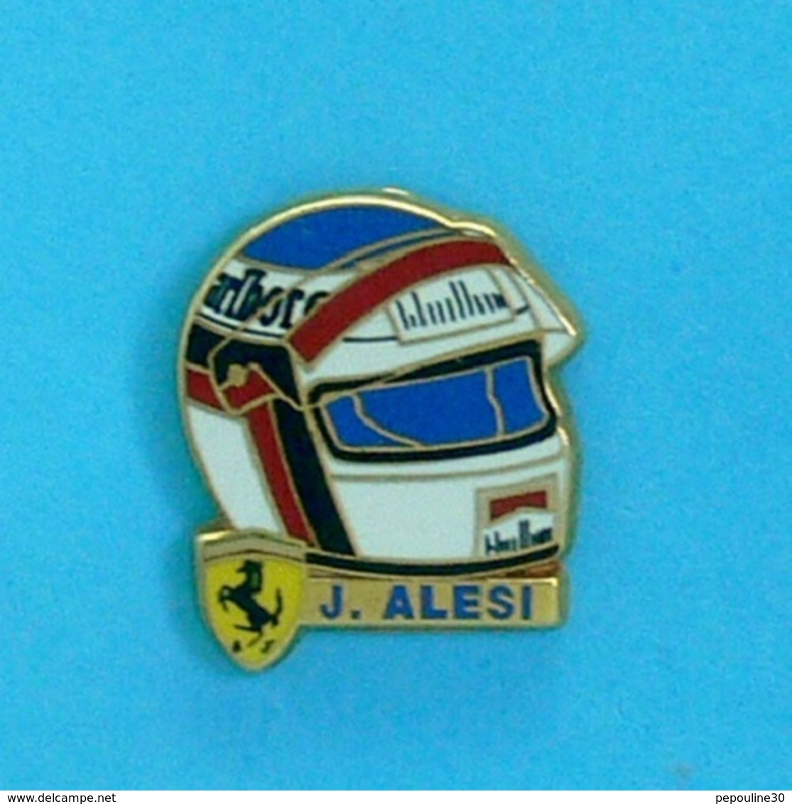 1 PIN'S //   ** FERRARI / SAISONS 91 \ 95 / CASQUE DE JEAN ALESI ** . (Arthus Bertrand Paris) - Ferrari