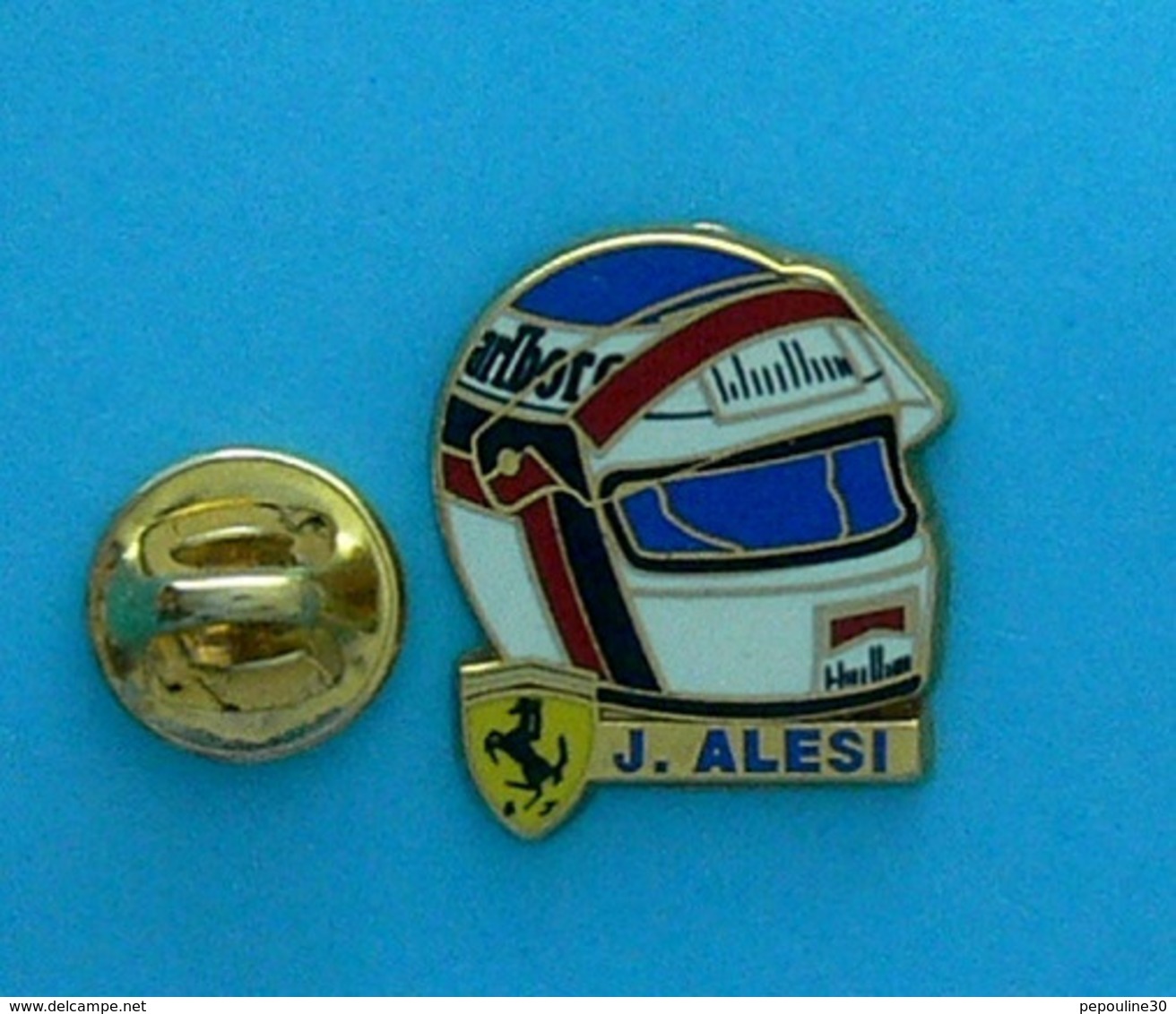 1 PIN'S //   ** FERRARI / SAISONS 91 \ 95 / CASQUE DE JEAN ALESI ** . (Arthus Bertrand Paris)