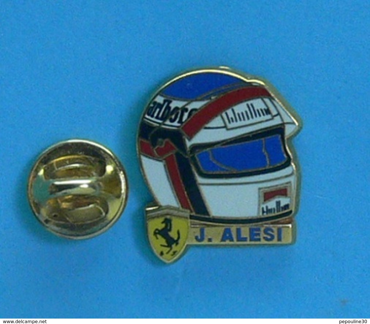 1 PIN'S //   ** FERRARI / SAISONS 91 \ 95 / CASQUE DE JEAN ALESI ** . (Arthus Bertrand Paris)