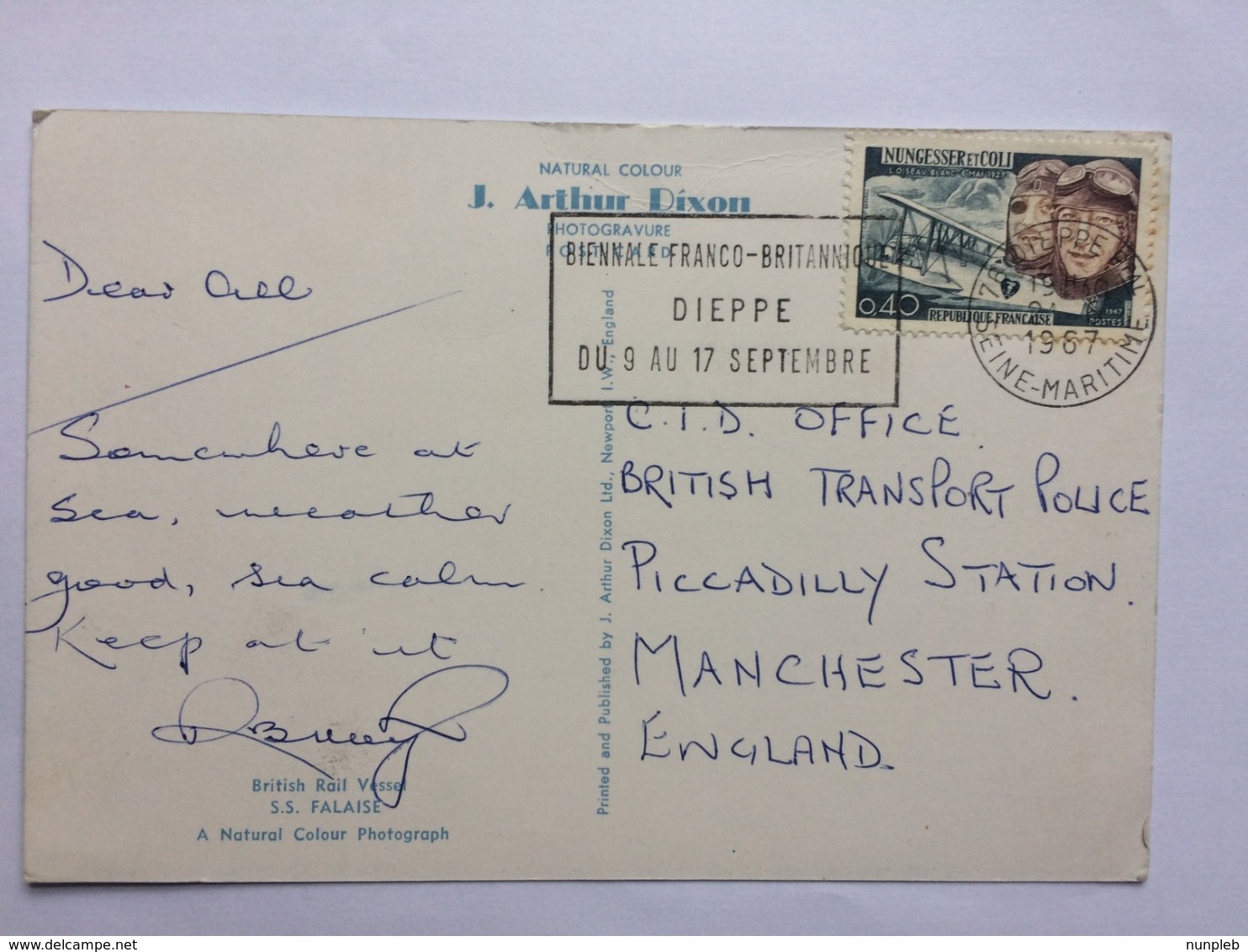 S.S. Falaise - British Rail Vessel - Arthur Dixon UK Postcard 1967 With `Biennale Franco-Britannique Dieppe` Postmark - Ferries