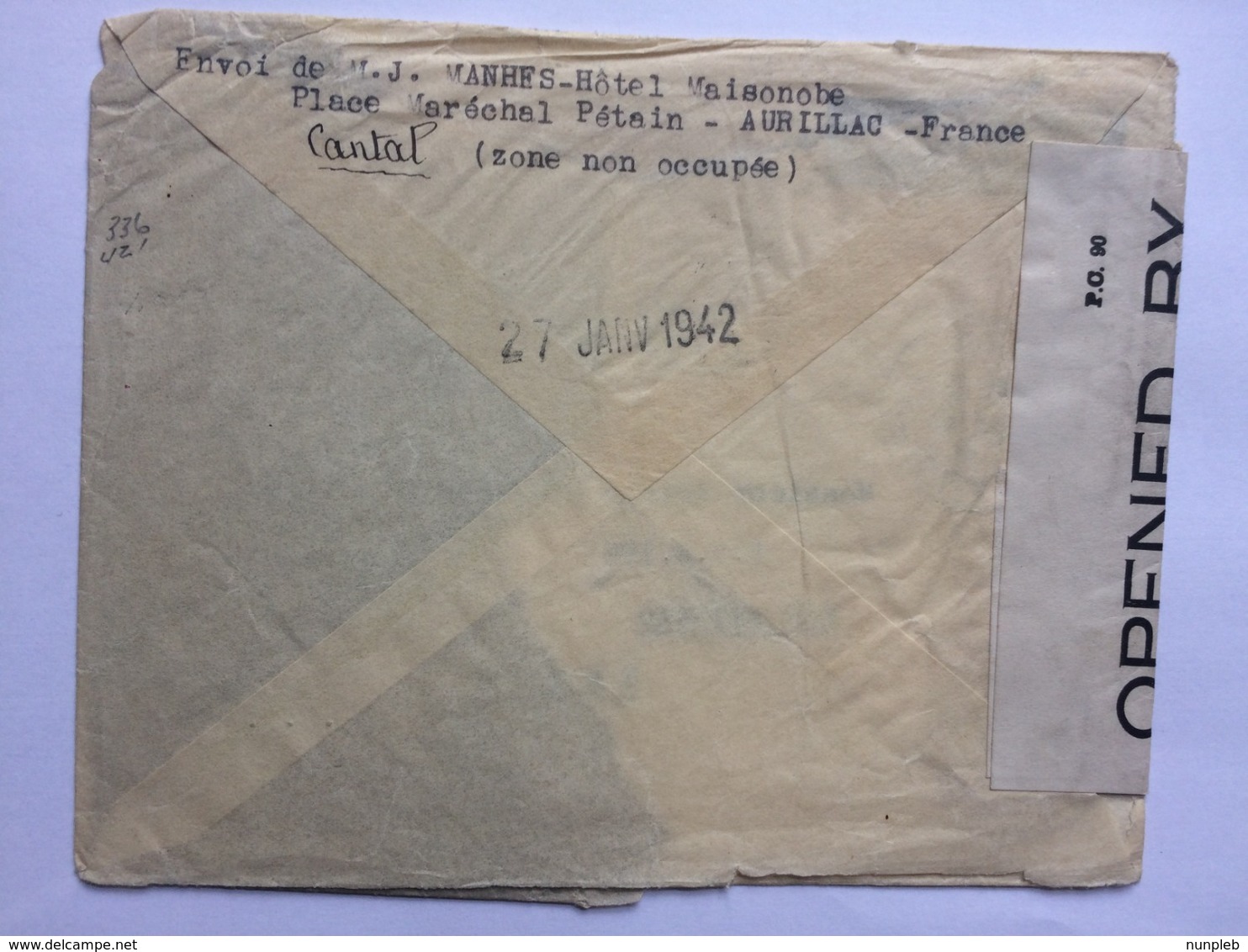 FRANCE 1942 Air Mail Cover Bielac To San Antonio Texas USA With Censor Tape - Storia Postale