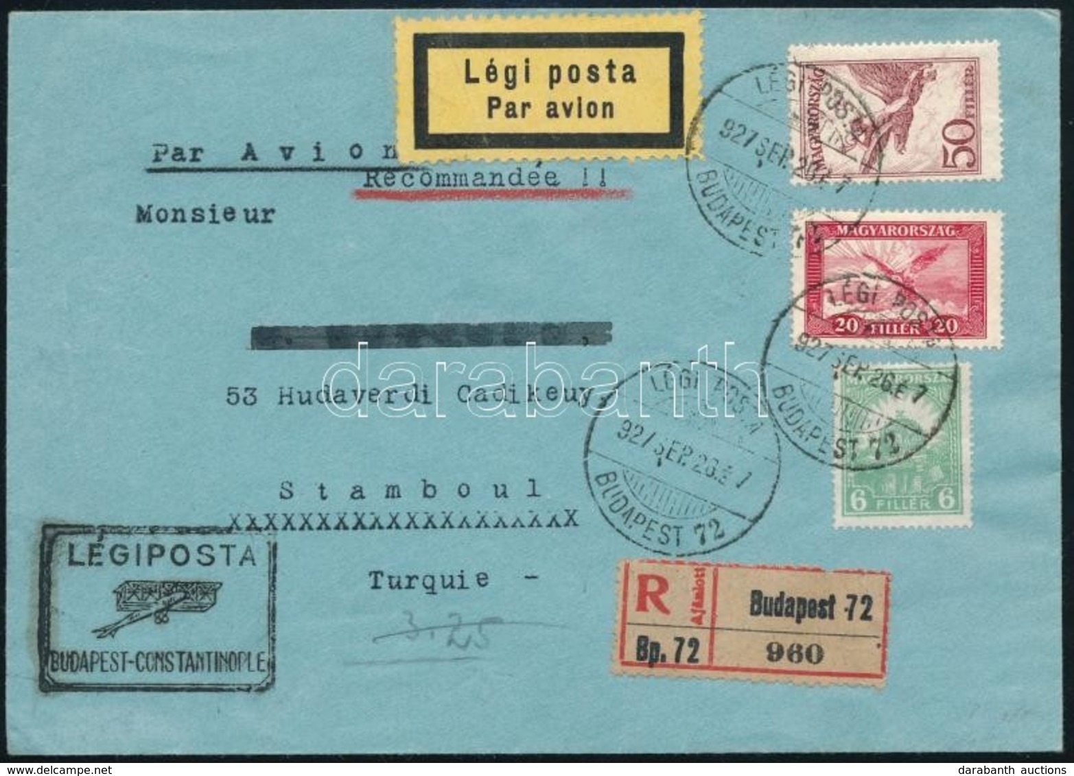 1927 Ajánlott Légi Levél Isztambulba - Other & Unclassified